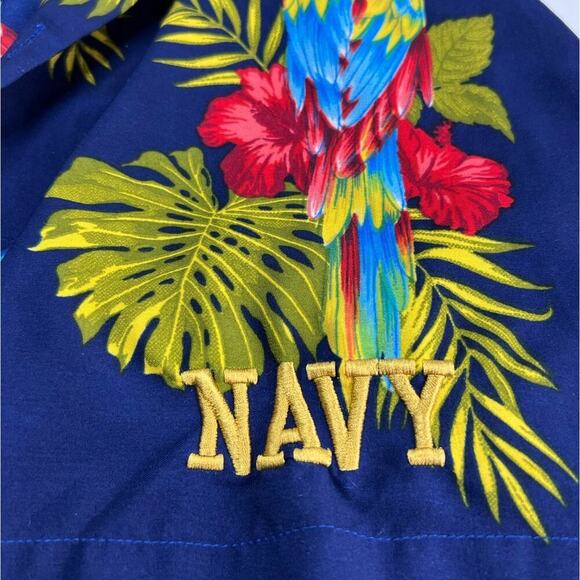 Alvish Hawaiian NAVY Shirt Parrot Floral Beach Aloha Party Short Sleeve Large - Picture 5 of 8